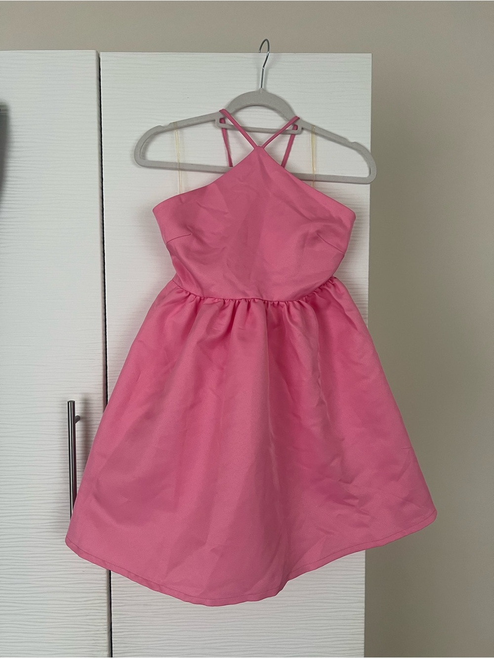 L'ATISTE Bright Pink Halter Cross-Back Girls' Dress